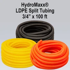 3/4" x 100' - Flexible LDPE Split Wire Loom Tubing - Black, Yellow or Orange