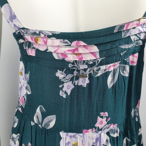 O'Neill Size 8 Midi Dress Buttons Green Floral Print Pin tucking Women Boho - Picture 6 of 12