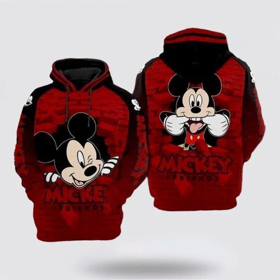 Funny Mickey Mouse Breaking Brick Wall Merry Christmas Hoodie 3D Printed