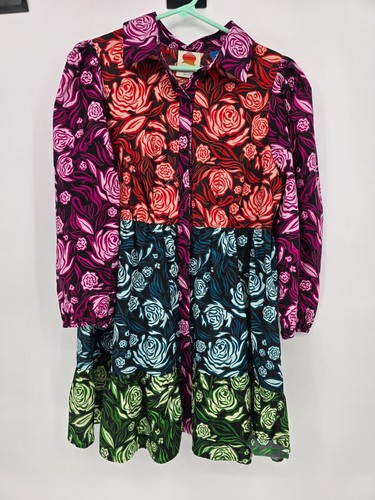 Farm Rio Size Medium Mini Shirt Dress Floral Tiered Button Up Puff Sleeves NWT - Picture 2 of 8