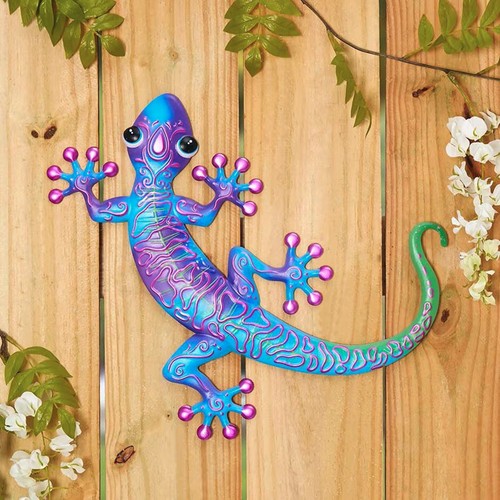 Colorful Gecko Metal Wall Art Sculpture Lizard Hanging Fence Patio Garden Decor - 第 1/4 張圖片