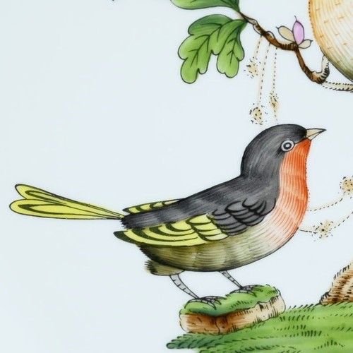 Herend Rothschild Vogel tiefer Teller handbemalt Porzellan blauer Rand Goldrand - Bild 4 von 9