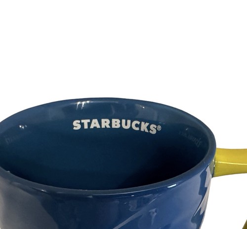 Starbucks Summer 2021 Blue Zebra Ceramic Mug 12 OZ Yellow handle EUC - Picture 5 of 7