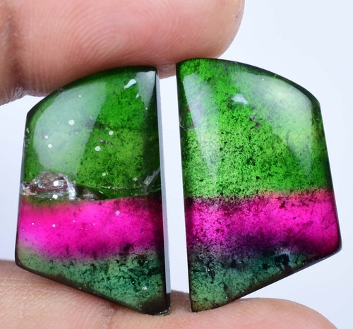 39.90 Ct Pair Of Watermelon Beautiful Tourmaline Gemstone CERTIFIED Jewelry Use - Picture 1 of 6
