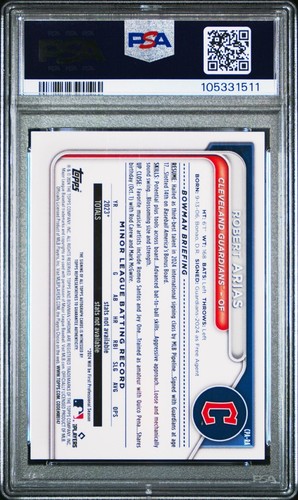 2024 BOWMAN CHROME PROSPECTS ROBERT ARIAS RIFRATTORE GIALLO AUTOMATICO #/75 PSA 9 COME NUOVO - Foto 2 di 2