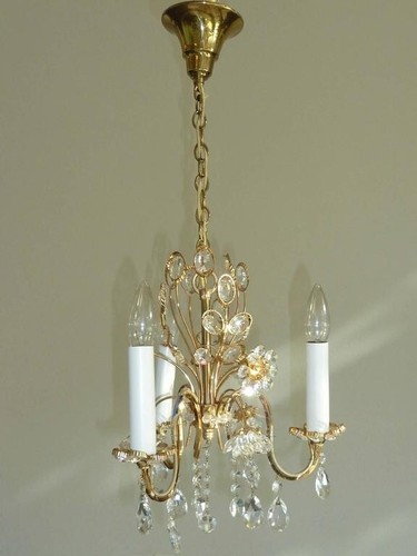 1970s Vintage Palwa Mid Century Gold White Crystal Flowers Chandelier Germany - Picture 2 of 5