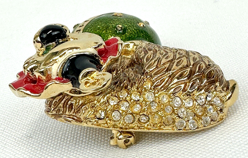 NEW ST. JOHN Pin Red Green Enamel Christmas Circus Bear Brooch Signed 24KGP - Picture 6 of 11