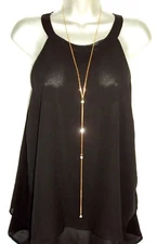 Gold Rhinestone Lariat Necklace Long Y Drop Back Chain Dainty Thin Simple Bling