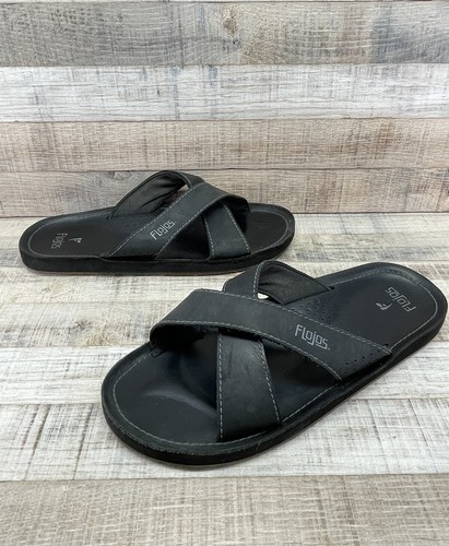 Flojos schwarz Leder Slipper Riemen Flip Flops Sandalen Herren Gr. 11/12