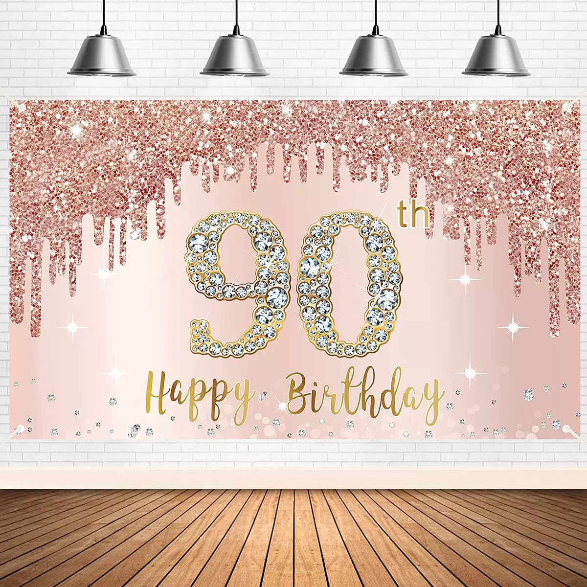 Happy 90Th Birthday Banner Backdrop Decorations for Women, Rose Gold 90 Birthday
