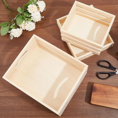 Wooden Storage Box Tray 3pcs Unfinished Crates Rustic for Painting DIY Craft - Picture 15 of 24