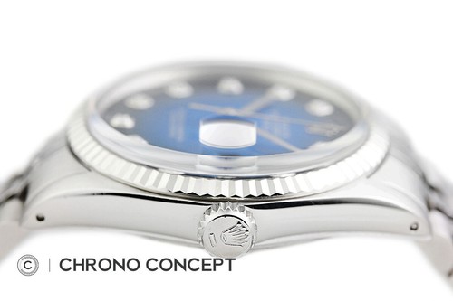 Mens Rolex Datejust 18K White Gold & Steel Blue Vignette Diamond Dial Watch - Picture 4 of 9
