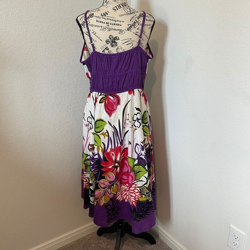 Uniti Casuals Sommerkleid Blumen V-Ausschnitt gesmokte Taille Sommerkleid 2X Bohemian - Bild 2 von 7