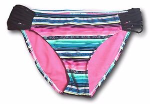 SO-Juniors-Size-XS-S-L-XL-Bright-Pink-Striped-Tribal-Print-Bikini-Bottom-Swim