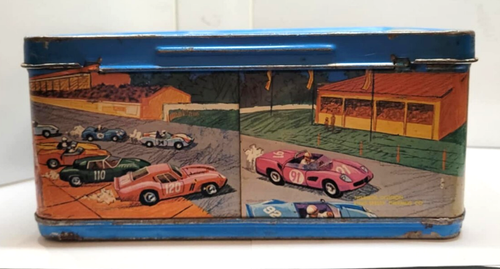 Auto Race Car Metal Thermos Vintage 1967 Lunch Box King Seeley - Picture 5 of 7