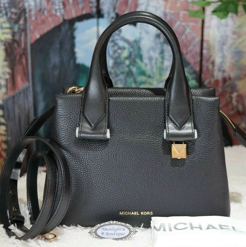 Borsa a tracolla Michael Kors Rollins Small nuova con etichette in pelle nera con ciottoli