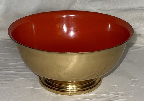 Vintage Gorham Giftware rot orange Emaille & Messing Schüssel mit Fuß L779 - Bild 2 von 8