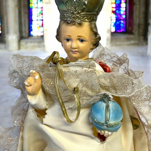 Antique Chalkware 13 1/4" Infant of Prague Child Jesus Vintage Religious Statue - Picture 2 of 6