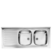 Lavello inox 2 vasche con gocciolatoio per cucina componibile Lavelli 120x50 cm