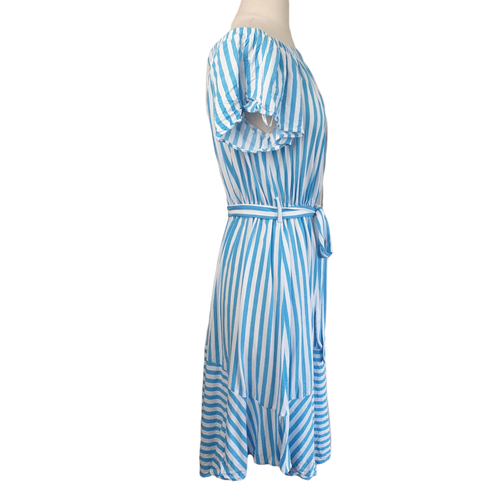 Crossroads | Size 12 | Off Shoulder Short Sleeve Striped Midi Asymmetrical Dress - Picture 6 of 9