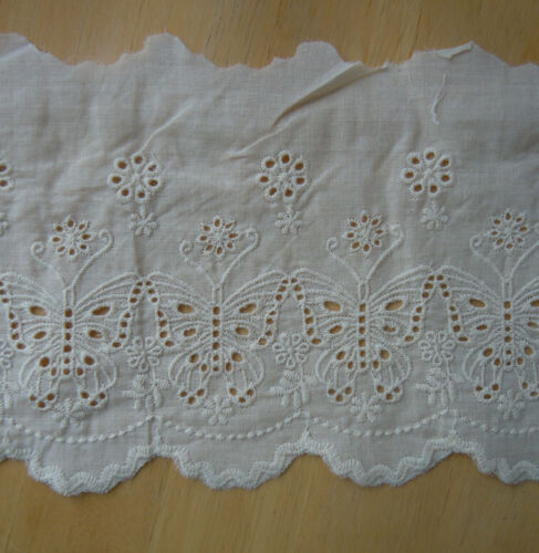4 Yards 6" Wide Eyelet Off White Cotton Lace with Embroidered Butterfly b0183 - Picture 2 of 2