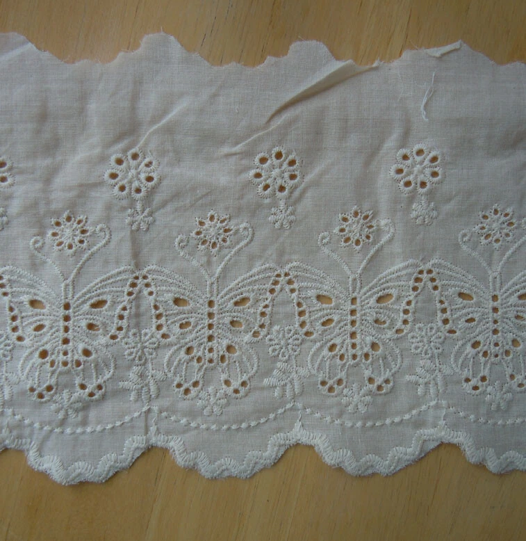 4 Yards 6" Wide Eyelet Off White Cotton Lace with Embroidered Butterfly b0183 - Image 2 of 2