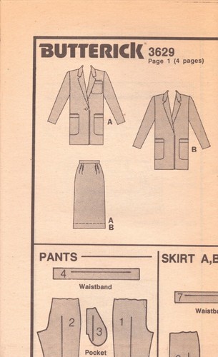 Butterick 3629 ~ Misses' Jacket- Pants & Skirt ~ Very Loose-Fitting 14-16-18-M-L - Picture 3 of 4