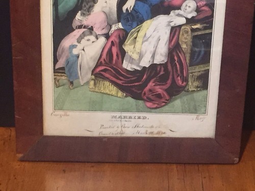 Antique Hand Colored Lithograph "Married" by J. Baillie c. 1848 Handwritten Note - Picture 4 of 10