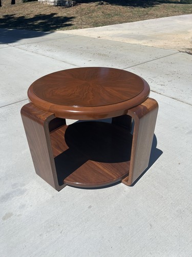 Vintage 1940s Art Deco Solid Walnut Burl Waterfall Coffee Table Streamline 40s - Picture 9 of 10