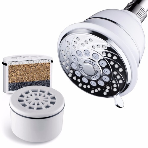 HotelSpa® 4-Inch Dual White/Chrome Filtered Shower Head with 6-Settings