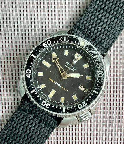 SEIKO 7002-7009 Automatic Watch Vintage Men's Divers 200m Black Dial