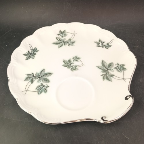 Replacement Snack Plates Japan VTG MCM Atomic Leaf, Silver Trim On Porcelain  - Picture 1 of 5