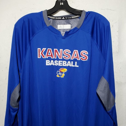 Kansas University KU Jayhawks Shirt Men's XL Blue 3/4 Sleeve Climalite - Picture 2 of 12