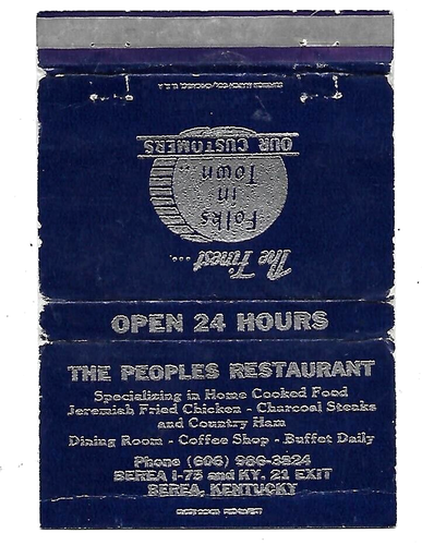 The Peoples Restaurant- Berea, Kentucky Vintage Matchbook Cover