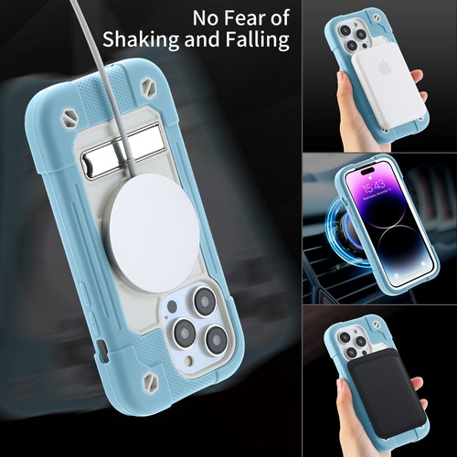 Funda de carga inalámbrica resistente con soporte de 3 capas a prueba de golpes para iPhone 14 Pro Max - Imagen 8 de 35