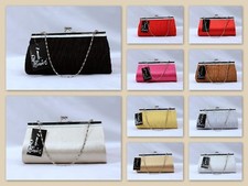 Satin Evening Bag Rhinestones Purse Clutch Formal Prom Wedding Optional Chain