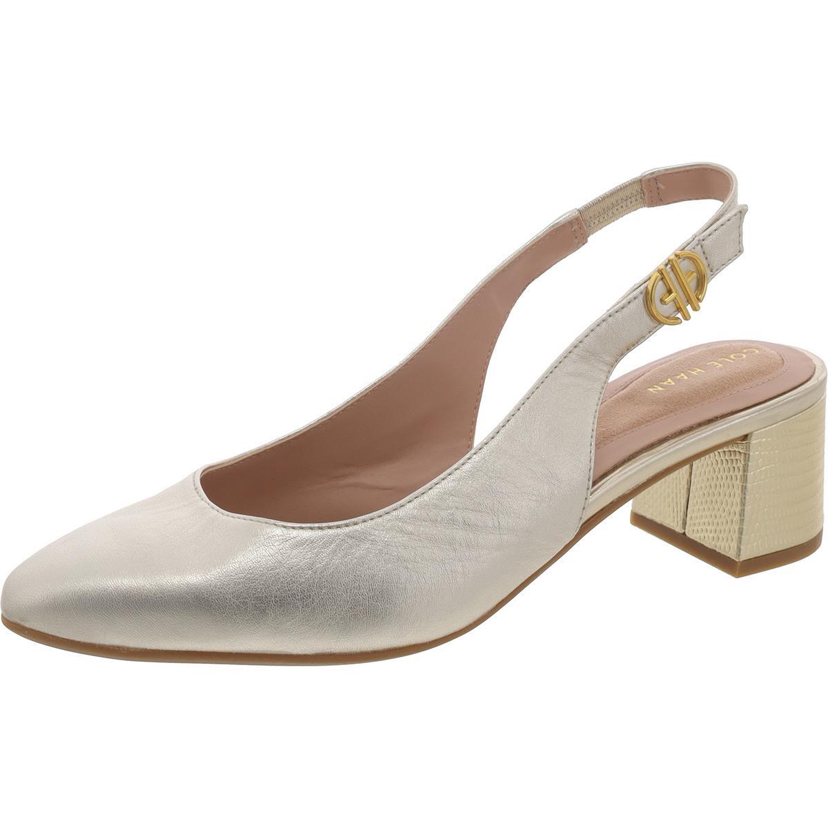 Женские серебристые кожаные туфли на высоком каблуке Cole Haan с ремешками на заднике 8 средних размеров (B, M) BHFO 5665