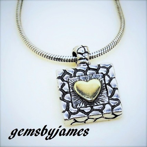 14k SOLID GOLD HEART Pebble Pendant Chain Necklace 925 STERLING SILVER Vtg 16" L - Picture 1 of 5