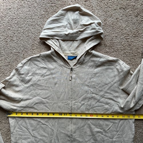 Karen Scott Sport Sweatshirt Womens Large Linen Blend Full Zip Hood Pockets Tan - Picture 7 of 12