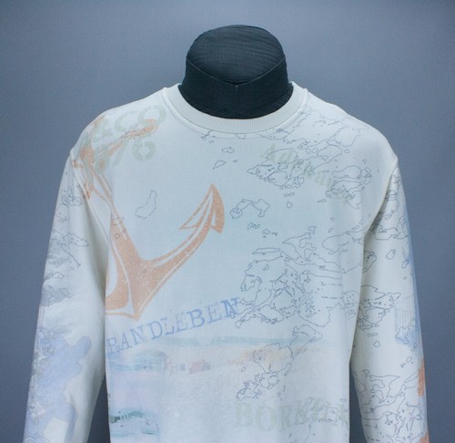 100% Adenauer Sweatshirt White All Over Print Mens Crew Neck Pullover XL Cotton - Picture 2 of 22
