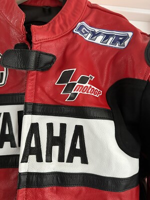 YAMAHA MOTORCYCLE RED LEATHER JACKET WITH HUMP 100% LEATHER LARGE
