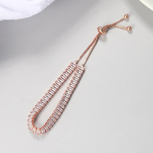 Tennisarmband rosévergoldetes weißes Saphir rechteckiger Schliff Damenschmuck " - Bild 4 von 6