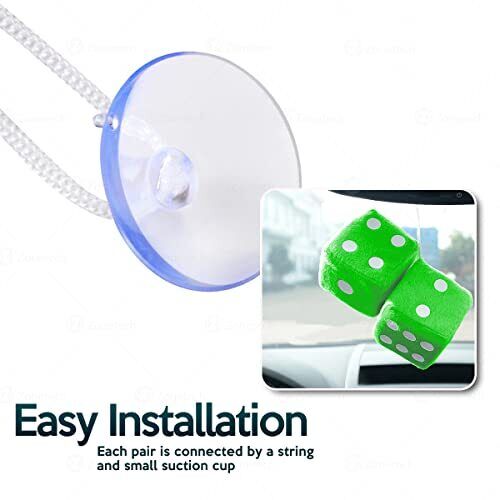 Pair of Retro Square Mirror Hanging Couple Fuzzy Plush Dice with Dots for Car - Picture 6 of 7