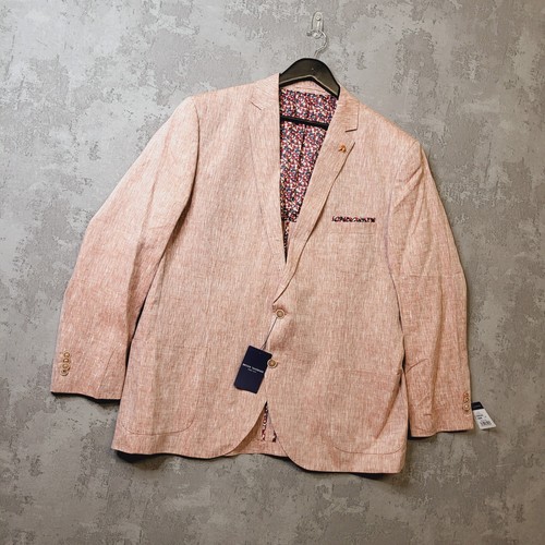 Brook Taverner Blazer Men's 48R Coral Linen Notch Lapel Single-Breasted Jacket - Picture 4 of 14