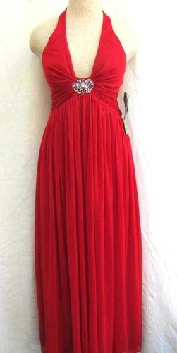 DE LARU..MAXI..FULL LENGTH..LOW CUT..HALTER..RED..DRESS..NEW $150..sz 3 - Picture 1 of 6