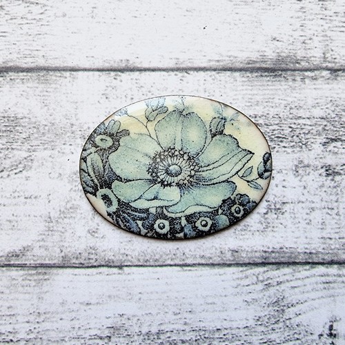 1970er Oval Blume blau Natur Emaille Vintage Deko Handarbeit DIY alt Verzierung - Picture 1 of 2