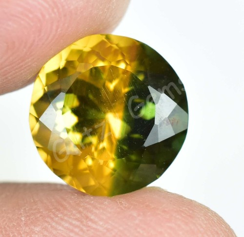 Natürlicher zweifarbiger (gelb & grün) Turmalin 7,75 ct runder zertifizierter Edelstein - Bild 2 von 6