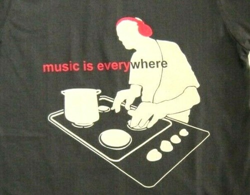 Music Is Everywhere Headphone DJ Chef/Cook Graphic-Banksy inspired men's T-Shirt - Picture 4 of 12