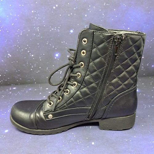 G By Guess Combat Boots Women Size 8 M Black GGBYSON-T Quilted Zip Up Buckle - Picture 8 of 15