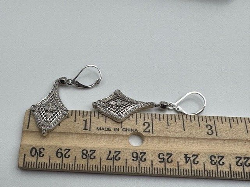 Leslie Sterling Silver 925 Polished CZ Dangle Earrings - Picture 7 of 9